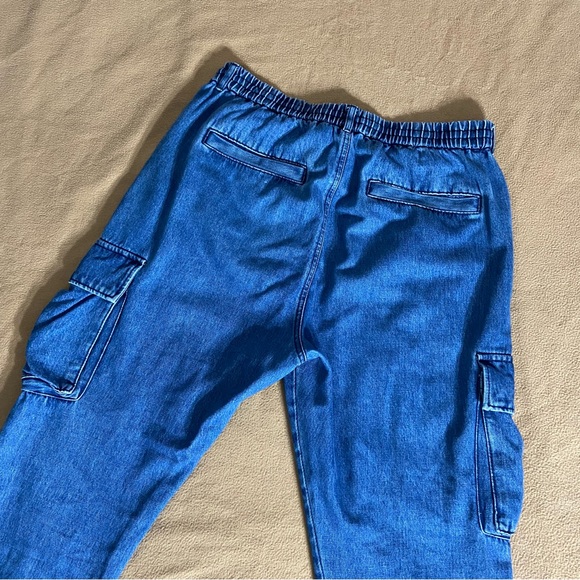 Blue Denim High-Rise Cargo Joggers - Picture 6 of 12